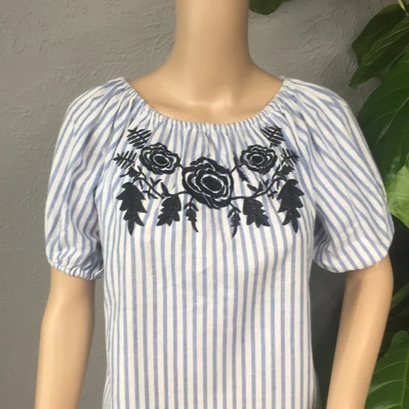 Vintage Blue & White Striped Embroidered Dress - Picture 9 of 11